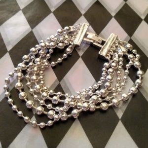 KOHL'S MOD ROUND SILVER BEADS MULTI STRAND FOLD OVER CLASP BRACELET**NEW!